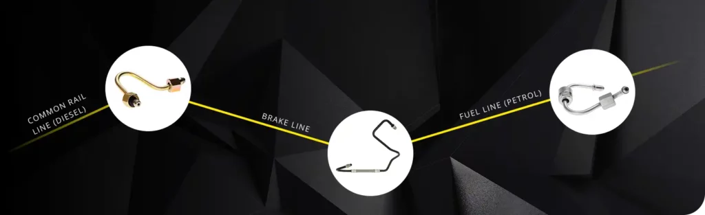 Examples of bent tubes in vehicles, such as brake lines, fuel lines and common rail lines, as applications of tube bending.